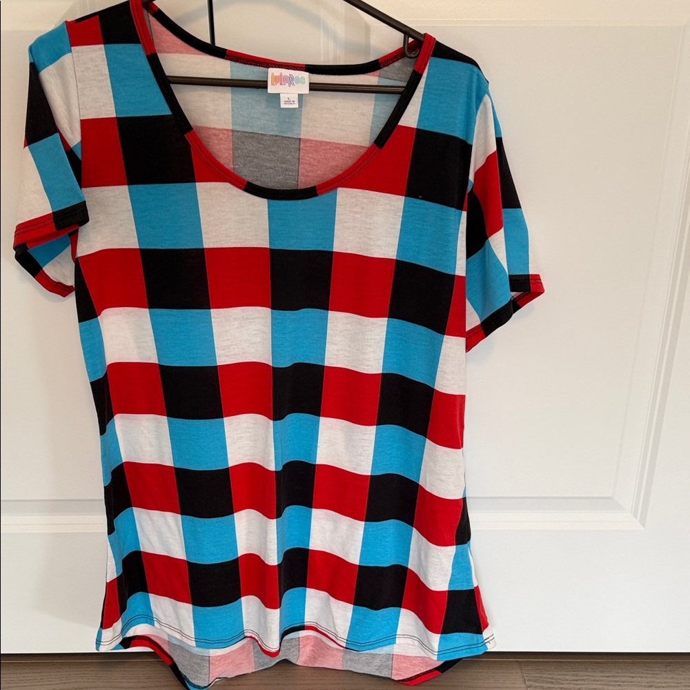 LuLaRoe Red and Blue Checkered Short Sleeve Top